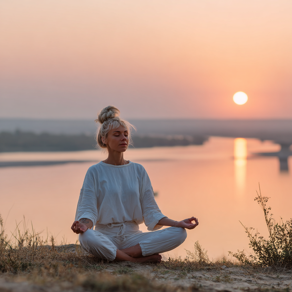 Жінка практикує йогу на природі